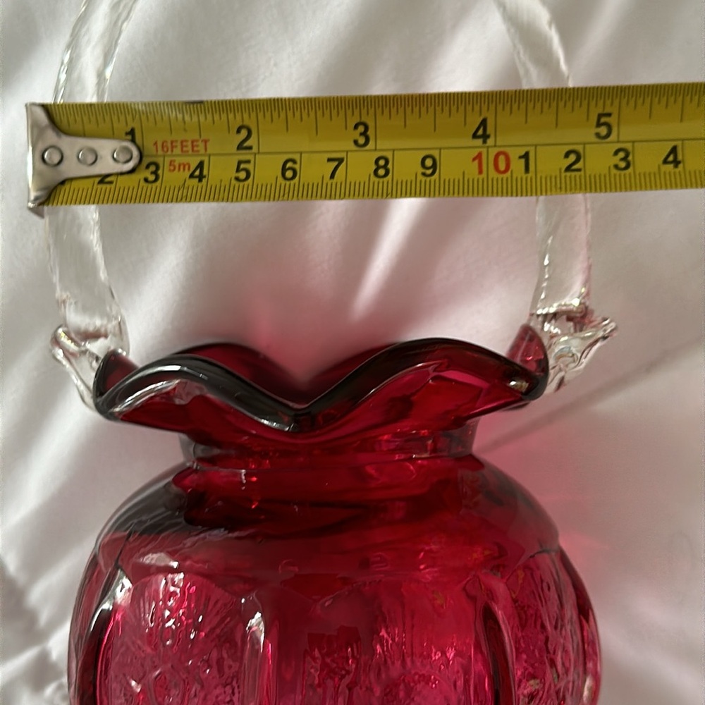 Vintage  Fenton Cranberry Opalescent thistle and stars Basket. - Picture 13 of 14